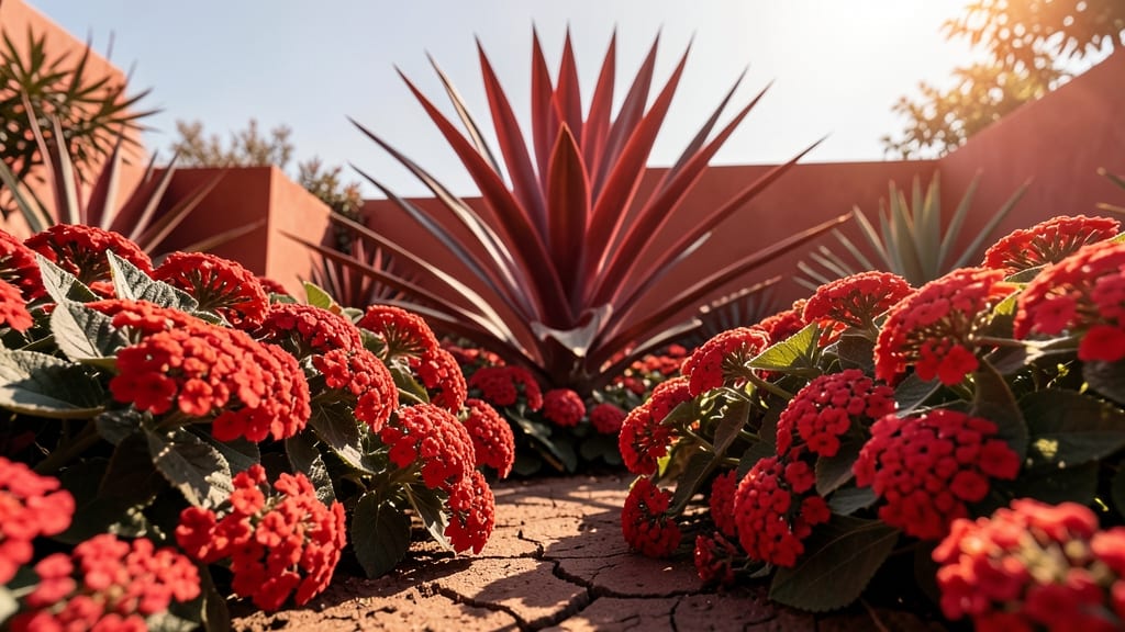 Monochromatic Red Yucca and Lantana
