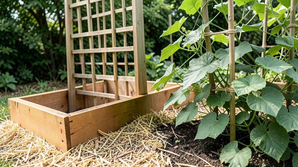 Wood Raised Garden Bed With Trellis: Vertical Grow Space for Climbing Plants